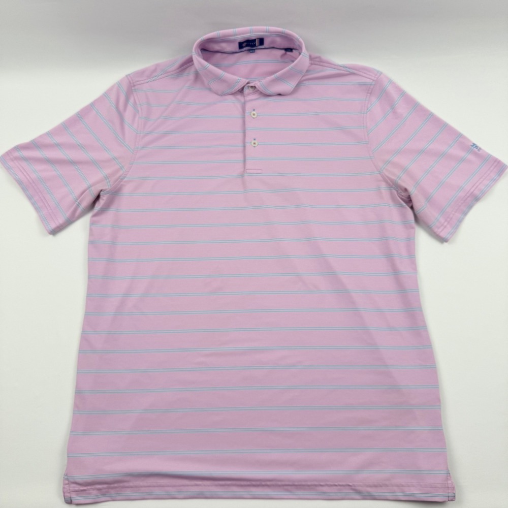 Stitch Golf Mens XL Pink Striped Polo Shirt Myers Park Country Club Charlotte NC